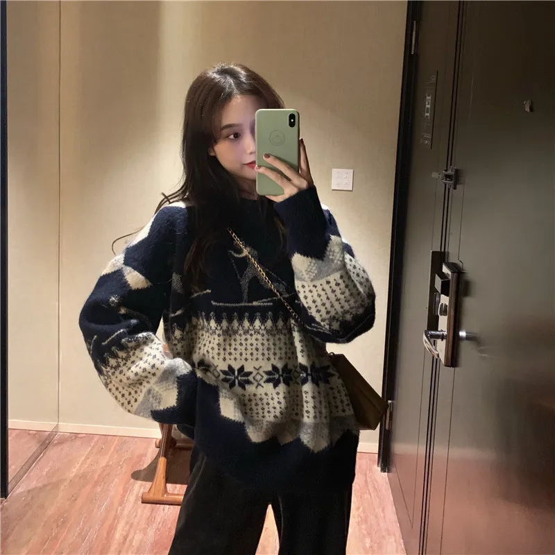 Женский свитер в стиле ретро, Свободный вязаный пуловер с длинным рукавом и круглым вырезом, в уличном стиле, Осень-зима
Женский свитер в стиле ретро, Свободный вязаный пуловер с длинным рукавом и круглым вырезом, в уличном стиле, Осень-зима