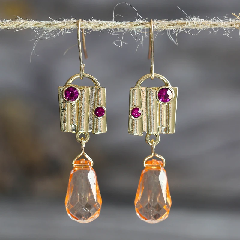Vintage Orange Glass Filled Stone Dangle Earrings for Women Gold Color Bohemian Hook Statement Party Jewelry Wholesale
Vintage Orange Glass Filled Stone Dangle Earrings for Women Gold Color Bohemian Hook Statement Party Jewelry Wholesale