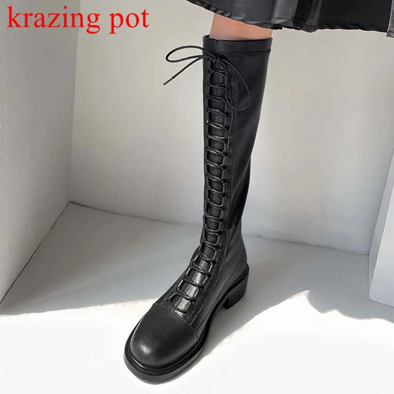 Krazing pot cow leather retro round toe fashion riding boots med heels cross-tied lace up maiden brand mature thigh high boots
Krazing pot cow leather retro round toe fashion riding boots med heels cross-tied lace up maiden brand mature thigh high boots