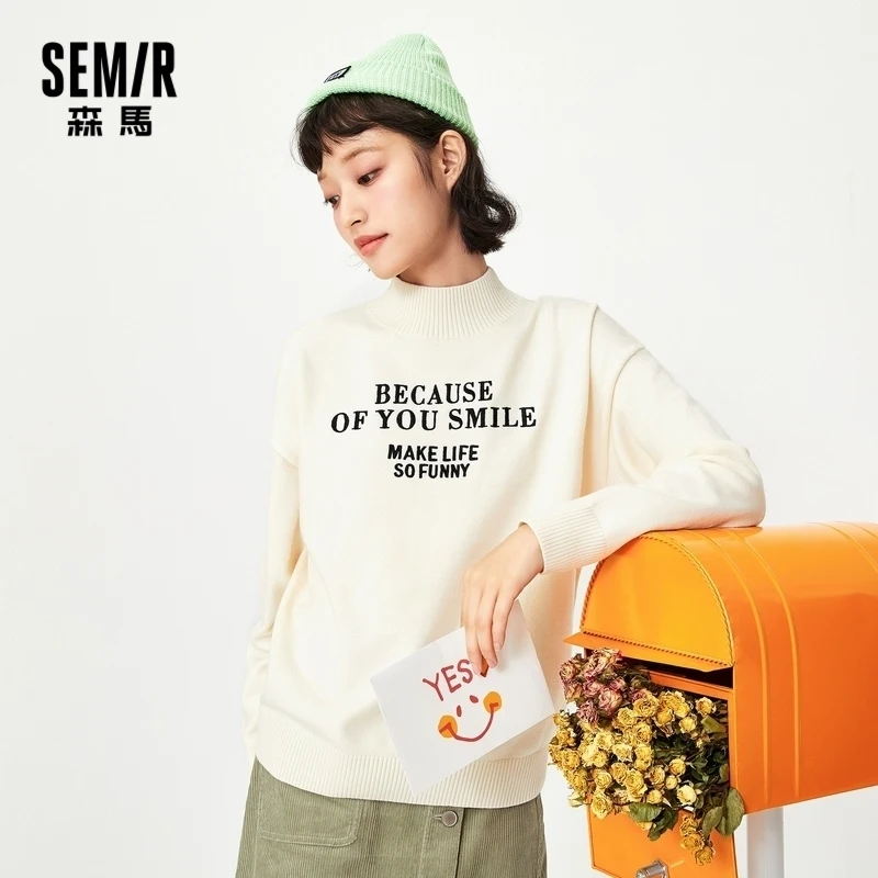Женский свитер средней длины SEMIR, белый свободный свитер с высоким воротником в японском стиле, осень 2020 
Женский свитер средней длины SEMIR, белый свободный свитер с высоким воротником в японском стиле, осень 2020