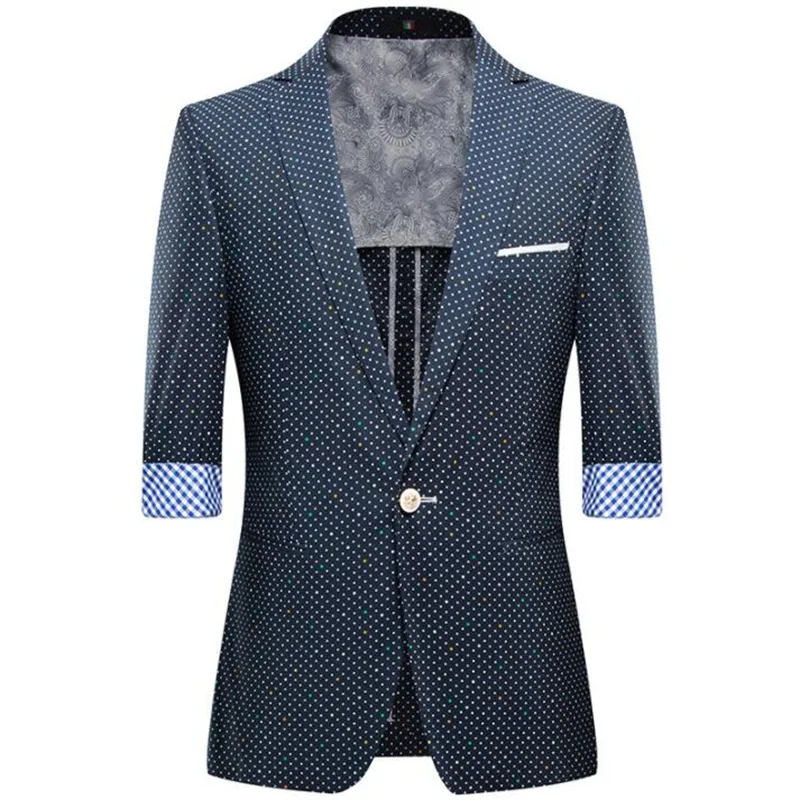 Summer thin jacket men's blazers three-quarter-sleeve small suit hairdresser mid-sleeve polka dot clothes singer costume
Summer thin jacket men's blazers three-quarter-sleeve small suit hairdresser mid-sleeve polka dot clothes singer costume