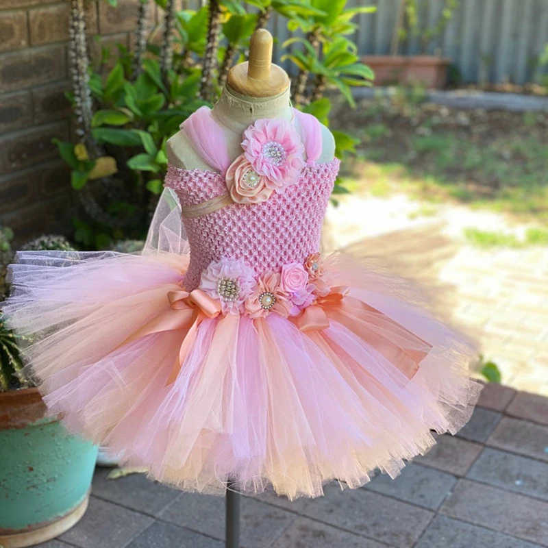Girls Pink Flower Tutu Dress Kids Crochet Tulle Dress with Hairbow Set Children Birthday Party Costume Photography Dresses
Girls Pink Flower Tutu Dress Kids Crochet Tulle Dress with Hairbow Set Children Birthday Party Costume Photography Dresses