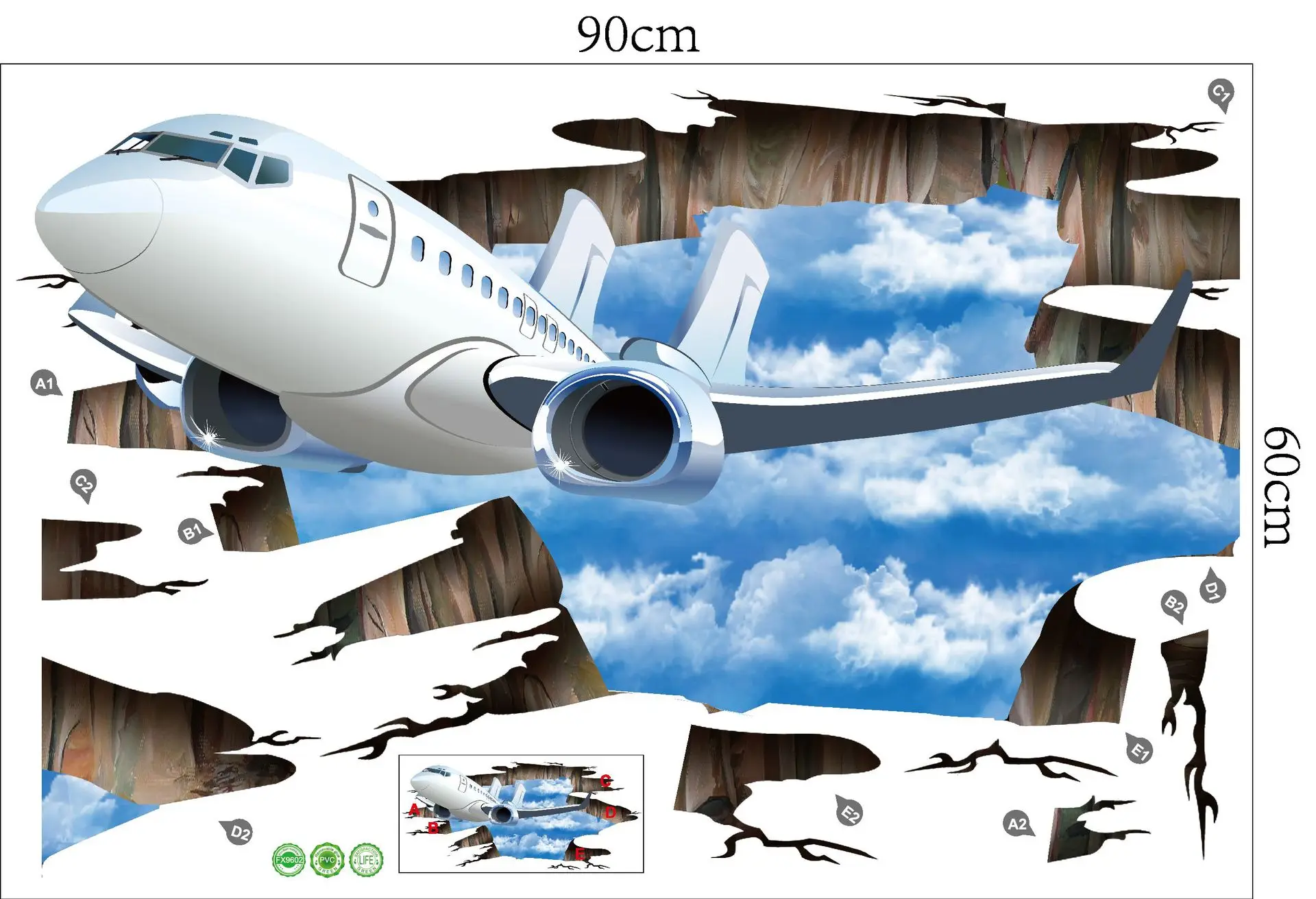 Blue sky and white clouds plane breaks through the wall decorative wall sticker PVC removable floor sticker decorative painting
Blue sky and white clouds plane breaks through the wall decorative wall sticker PVC removable floor sticker decorative painting