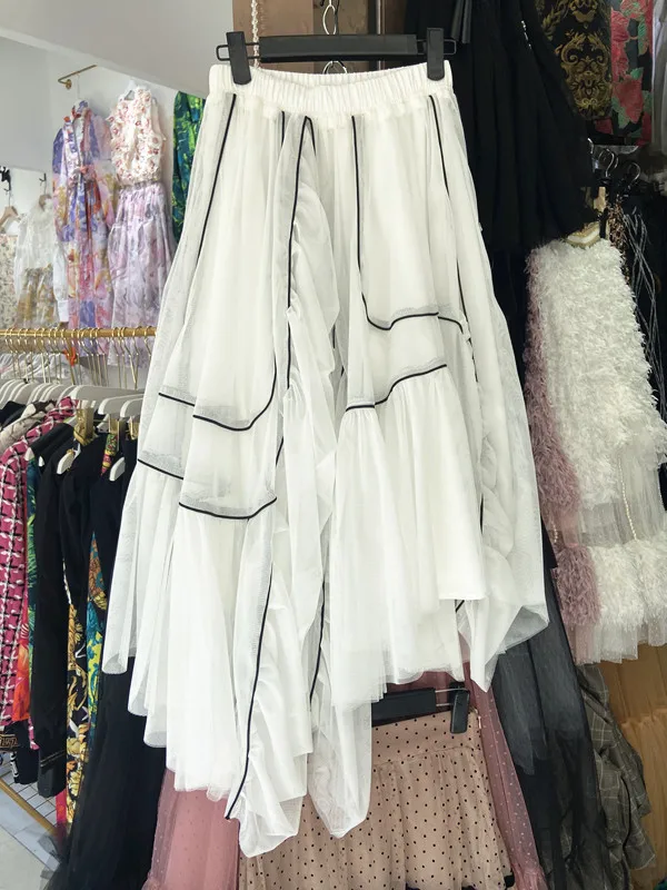 Skirt Women Contrast Color Irregular Pleated Mid-Length Elastic Waist Loose Skirts White Black Spring Summer
Skirt Women Contrast Color Irregular Pleated Mid-Length Elastic Waist Loose Skirts White Black Spring Summer