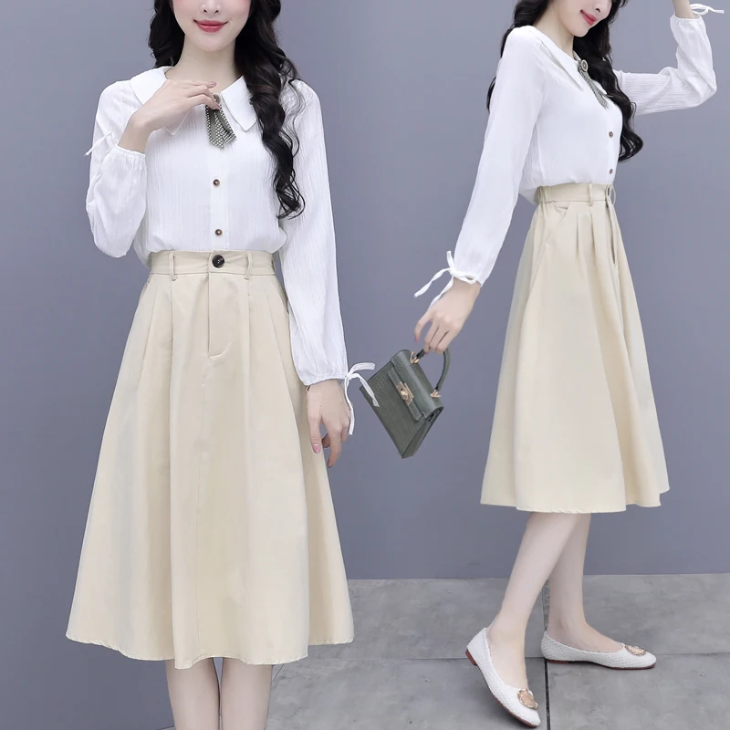 New Spring 2021 White Blouse Shirt Clothing Set Leisure Suits Long Skirt Fairy Outfit Korea Fashion Women Vestido
New Spring 2021 White Blouse Shirt Clothing Set Leisure Suits Long Skirt Fairy Outfit Korea Fashion Women Vestido