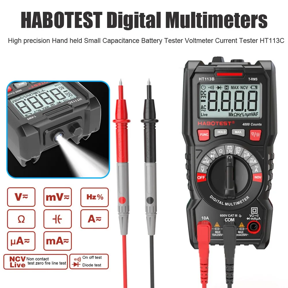 HT113B HABOTEST Digital Multimeters High Precision Hand Held Small Capacitance Battery Tester Voltmeter Current Tester HT113C
HT113B HABOTEST Digital Multimeters High Precision Hand Held Small Capacitance Battery Tester Voltmeter Current Tester HT113C