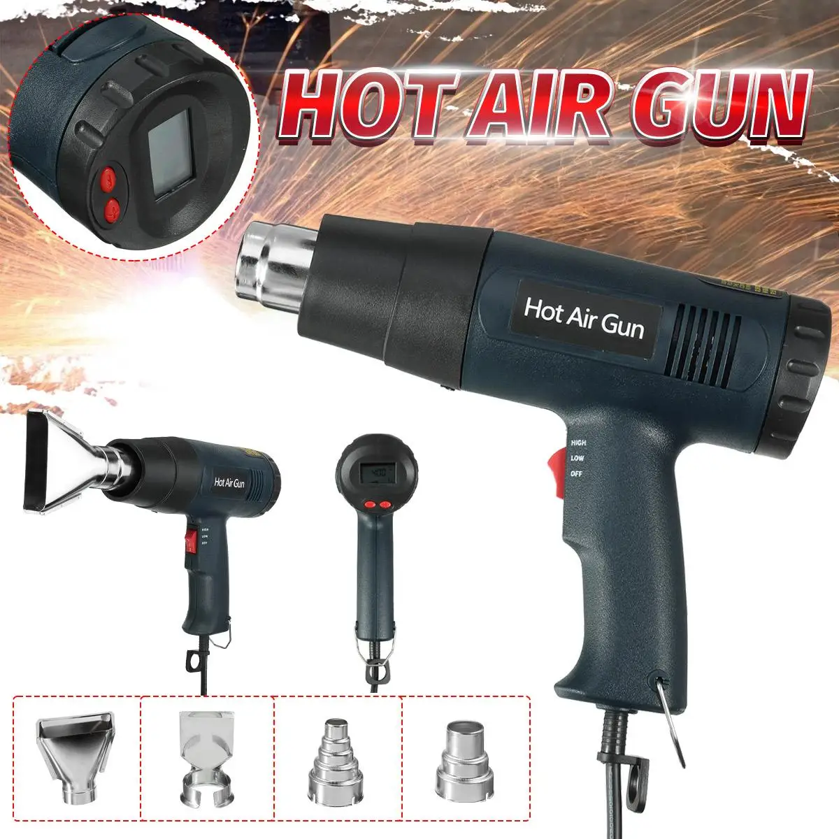 2000W 220V EU Industrial Hot Air Gun Heater Temperature Adjustable Heat Gun Paint Stripper 4 Nozzles Power Tools LCD Display
2000W 220V EU Industrial Hot Air Gun Heater Temperature Adjustable Heat Gun Paint Stripper 4 Nozzles Power Tools LCD Display