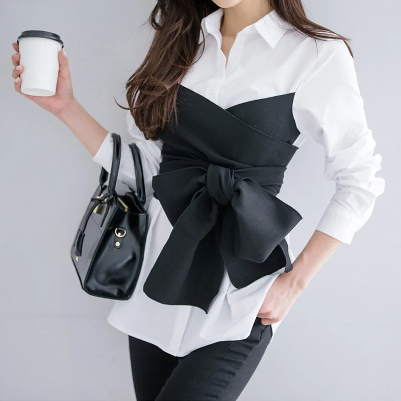 Korean 2021 Fashion Patchwork Bandage Long Sleeve Black White Striped Long Shirt Women Elegant Slim Blouse For Women Tops
Korean 2021 Fashion Patchwork Bandage Long Sleeve Black White Striped Long Shirt Women Elegant Slim Blouse For Women Tops