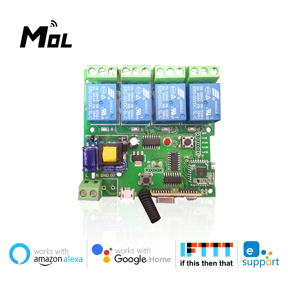 eWeLink Smart Remote Control Wifi wireless Switch Module 4CH AC85-220V Inching Self-locking RF Receive 10A Relays
eWeLink Smart Remote Control Wifi wireless Switch Module 4CH AC85-220V Inching Self-locking RF Receive 10A Relays