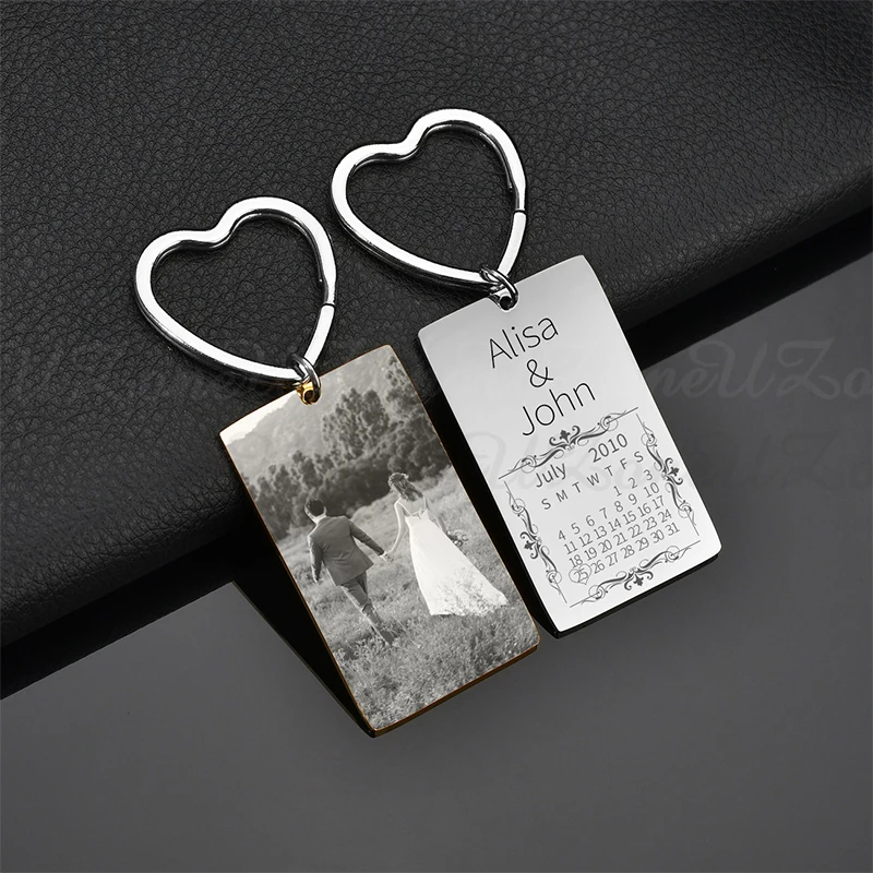 UZone Personalized Calendar Keychain Stainless Steel Name Date Key Chain Hand Stamped Custom Keychains Anniversary Gifts | Украшения и