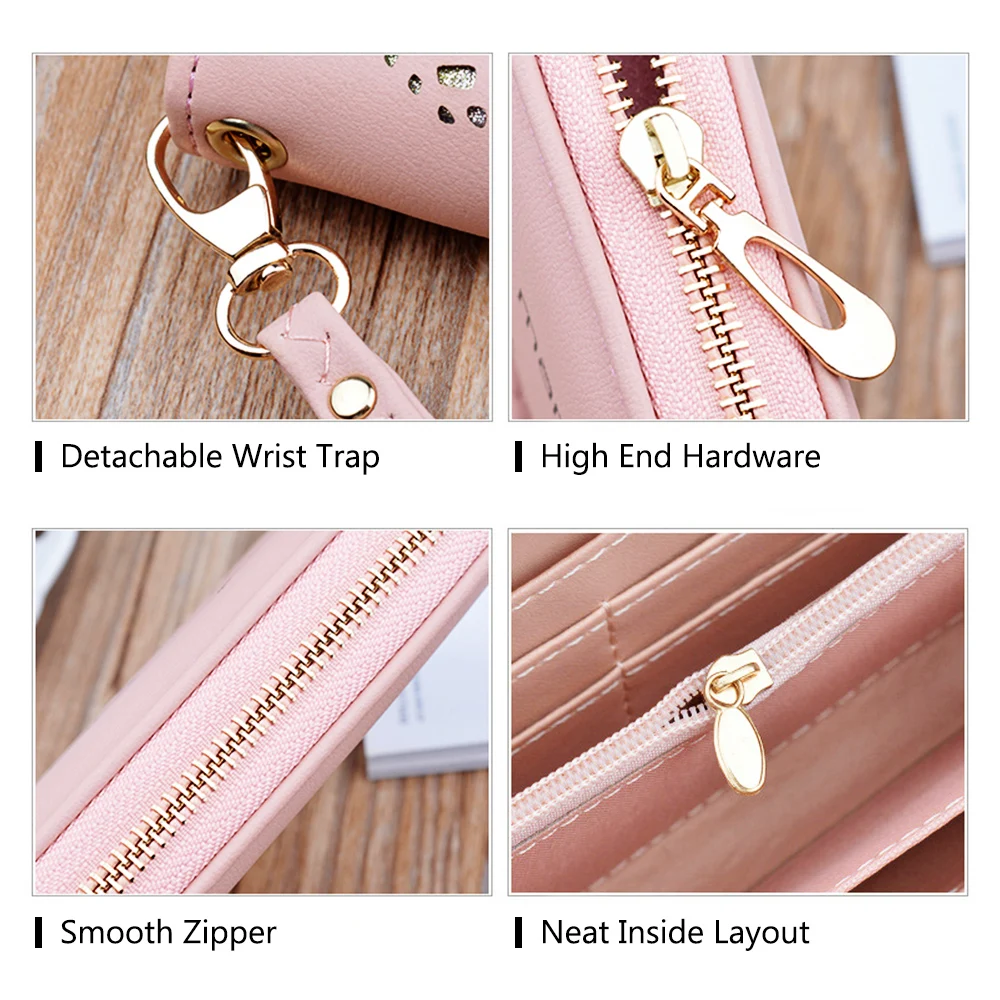 Long Zip Hollow Colorful Leaves RFID Women Purse Zipper Coin-Pocket 8 Card Slots Cellphone Open Pocket PU Leather Clutch Wallet | Багаж и