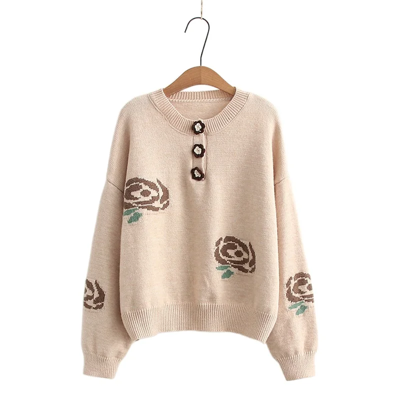 Preppy Style Rose Floral Embroidery Women Knit Sweaters and Pullovers 2021 Winter Long Sleeve O-neck Soft Warm Tops Jumpers
Preppy Style Rose Floral Embroidery Women Knit Sweaters and Pullovers 2021 Winter Long Sleeve O-neck Soft Warm Tops Jumpers
