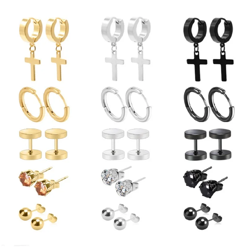 15 Pairs Stainless Steel Cross Earrings Studs Hoop Earrings Hinged Dangle Cross Earrings for Men and Women
15 Pairs Stainless Steel Cross Earrings Studs Hoop Earrings Hinged Dangle Cross Earrings for Men and Women
