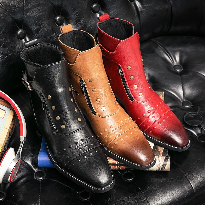 Mens Boots Leather Ankle Boots Men Shoes Adult Motorcycle Rivet Boots Pointed toe Fashion Party Autumn Winter Shoes Big size 46
Mens Boots Leather Ankle Boots Men Shoes Adult Motorcycle Rivet Boots Pointed toe Fashion Party Autumn Winter Shoes Big size 46