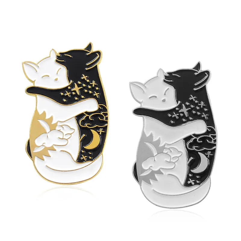 Металлический ошейник для женщин с изображением черного и белого кота