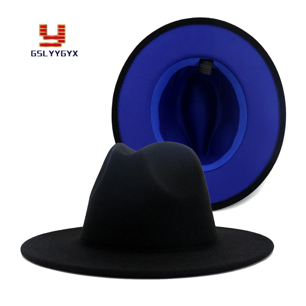 Hot Sell Fall Winter Patchwork Black Royal Blue Fashionable Jazz Panama Fedora Hat Women Men Cowboy Hat and Caps
Hot Sell Fall Winter Patchwork Black Royal Blue Fashionable Jazz Panama Fedora Hat Women Men Cowboy Hat and Caps