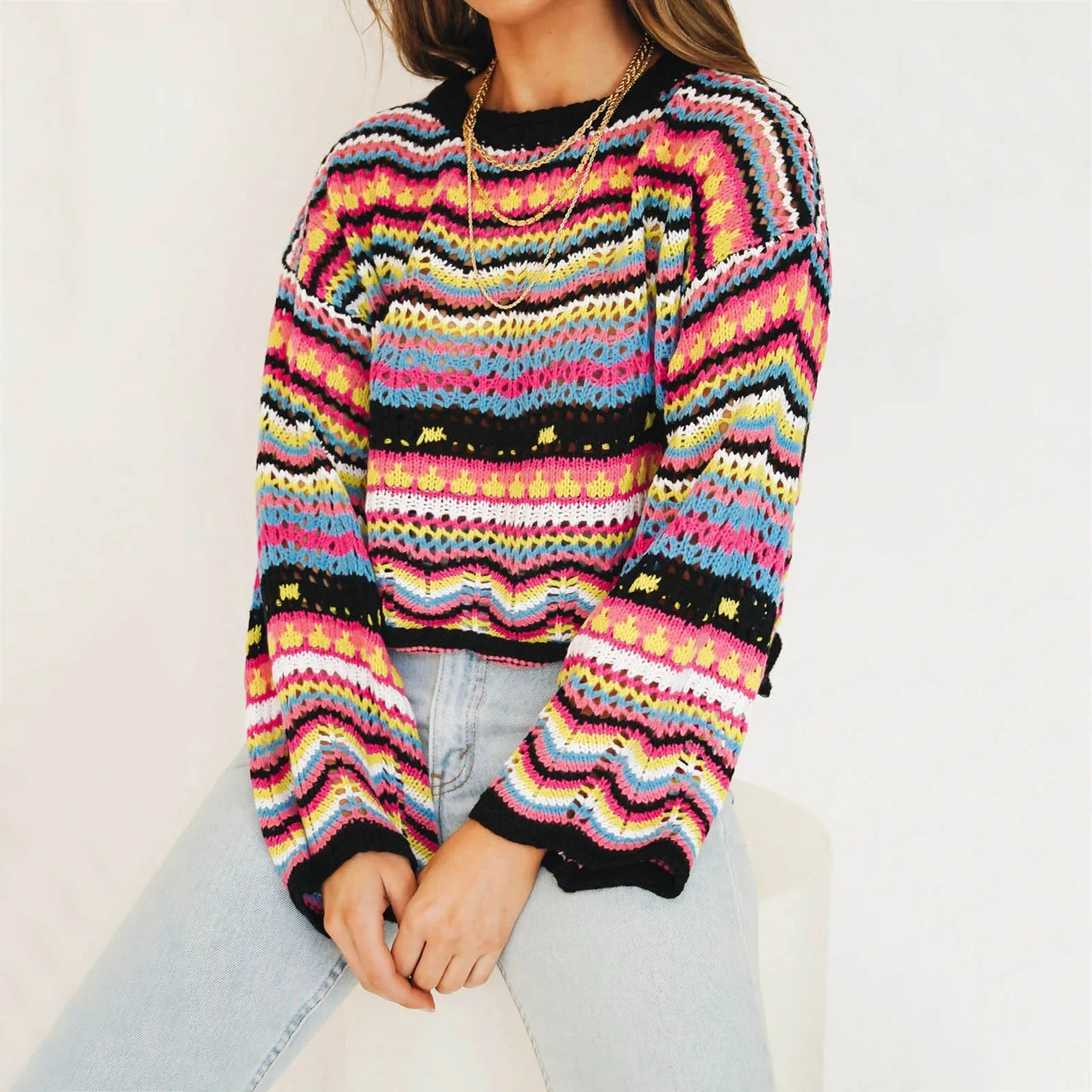 Fashion Women Sweater Pullover Long Sleeve Crop Top Crochet Knit Color Block Pullover Tops Loose Patchwork Shirts Pullover 816#Q
Fashion Women Sweater Pullover Long Sleeve Crop Top Crochet Knit Color Block Pullover Tops Loose Patchwork Shirts Pullover 816#Q