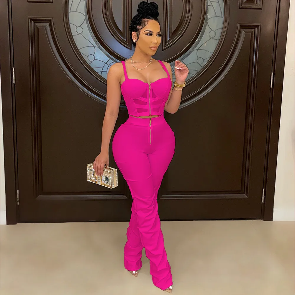 Summer Tracksuit Women Fitness Matching Set Sheer Mesh Zipper Up See Through Camisole Top+stacked Jogger Sweatpant Casual Suits
Summer Tracksuit Women Fitness Matching Set Sheer Mesh Zipper Up See Through Camisole Top+stacked Jogger Sweatpant Casual Suits