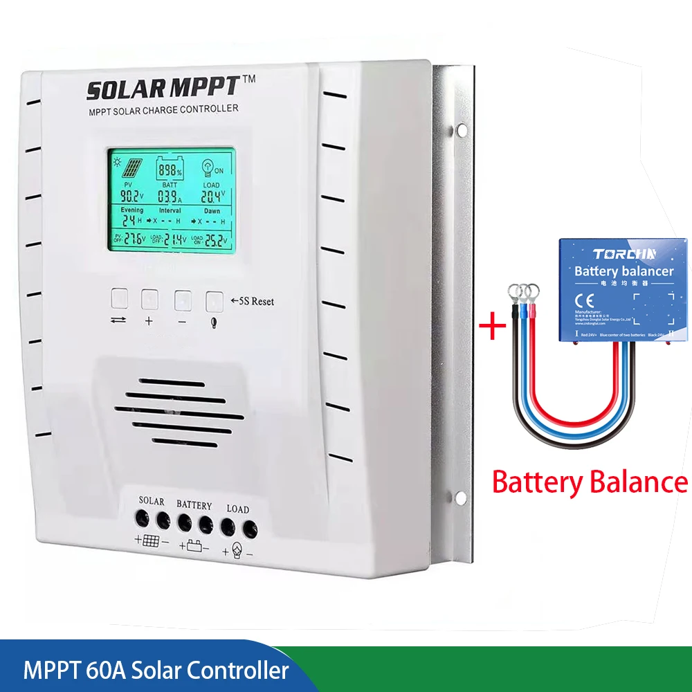 

Контроллер заряда солнечной батареи MPPT 12 В 24 в 60 А, регулятор PV с эквалайзером для литиевых, гелевых, свинцово-кислотных батарей Lifepo4