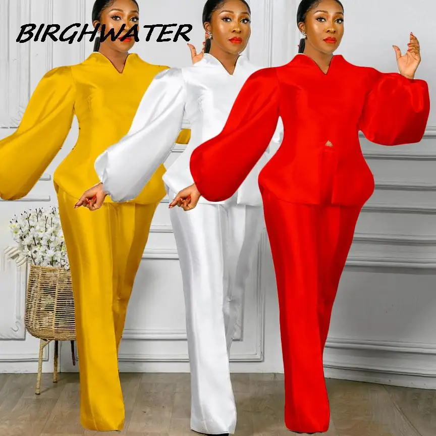 Women Two Pieces Set Long Lantern Sleeves Wide Leg Trousers Slim Elegant Office Ladies Autumn Fashion Yellow White Suits Female
Women Two Pieces Set Long Lantern Sleeves Wide Leg Trousers Slim Elegant Office Ladies Autumn Fashion Yellow White Suits Female