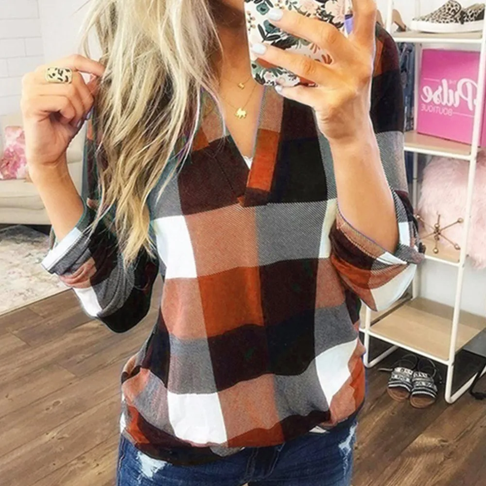 New Autumn Fashion Womens V Neck Long Sleeve Plaid Shirt Casual Loose T Shirt Plus Size Daily Female Blouse Tops Blusas Pullover
New Autumn Fashion Womens V Neck Long Sleeve Plaid Shirt Casual Loose T Shirt Plus Size Daily Female Blouse Tops Blusas Pullover