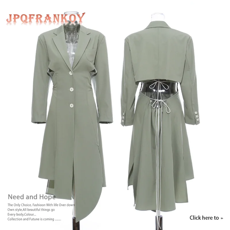 【JPQF】Women's Dress Spring Olive Medium Green Suit Collar Retractable Waist Backless Hem Irregularly Cut Dress Windbreaker
【JPQF】Women's Dress Spring Olive Medium Green Suit Collar Retractable Waist Backless Hem Irregularly Cut Dress Windbreaker