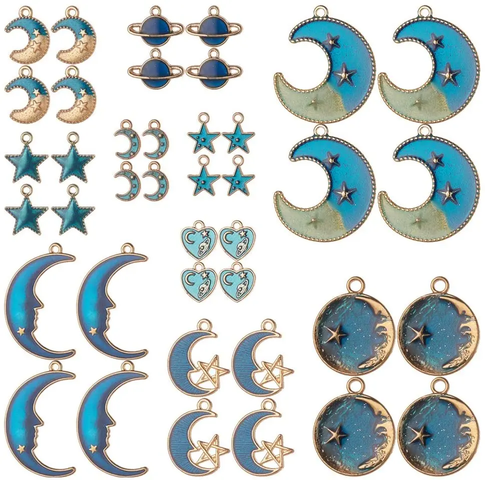 

1 коробка 40 штук позолоченной эмали Кот луна кулон синяя луна кулон сделай сам серьги ожерелье ювелирные изделия
