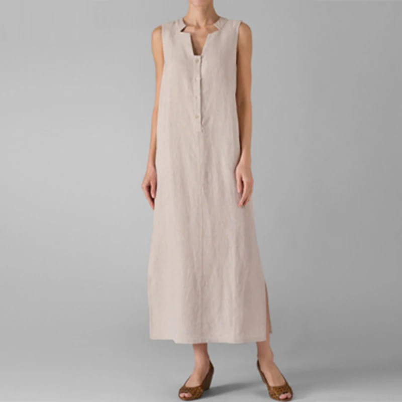 Vintage Women Cotton Long Dress V Neck Sleeveless Buttons Split Summer Dress 2XL Plus Size Loose Casual Party Dress
Vintage Women Cotton Long Dress V Neck Sleeveless Buttons Split Summer Dress 2XL Plus Size Loose Casual Party Dress