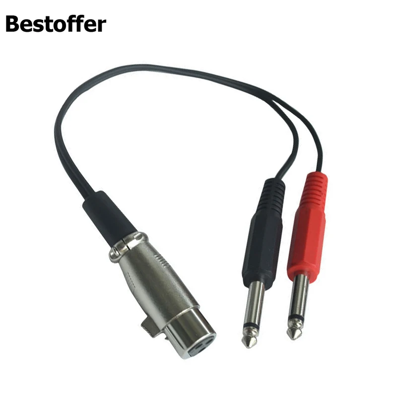 

30CM 3 Pin XLR Female to 2 Dual 1/4" 6.35mm Mono Male Plug TRS Audio Y Cable Cord