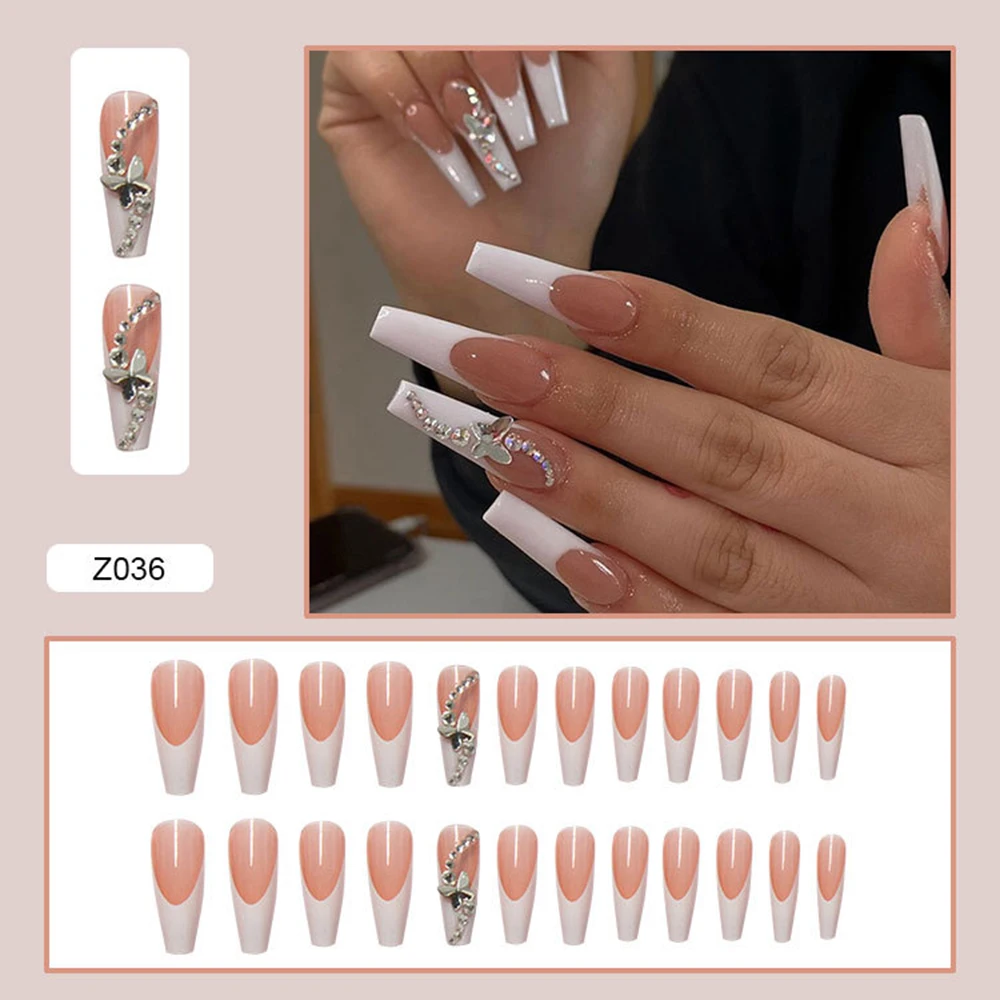 24pcs/Box Detachable Fake Nails Butterfly Rhinestone Ballerina False Nails Wearable Full Cover Nail Tips With Glue Fake Nails
24pcs/Box Detachable Fake Nails Butterfly Rhinestone Ballerina False Nails Wearable Full Cover Nail Tips With Glue Fake Nails