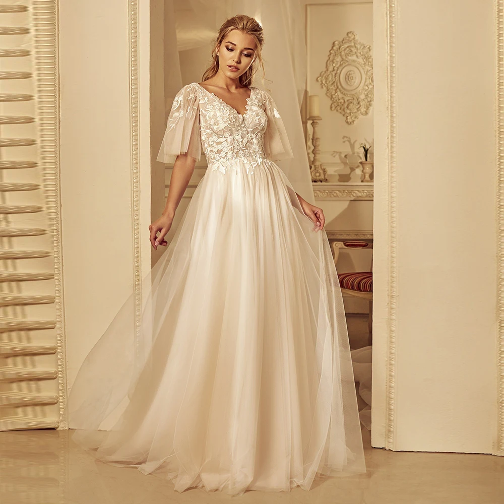 2021 Princess Wedding Dress with Flare Sleeve Elegant V Neck See-through Backless A Line Bridal Gown Vestidos De Novia
2021 Princess Wedding Dress with Flare Sleeve Elegant V Neck See-through Backless A Line Bridal Gown Vestidos De Novia