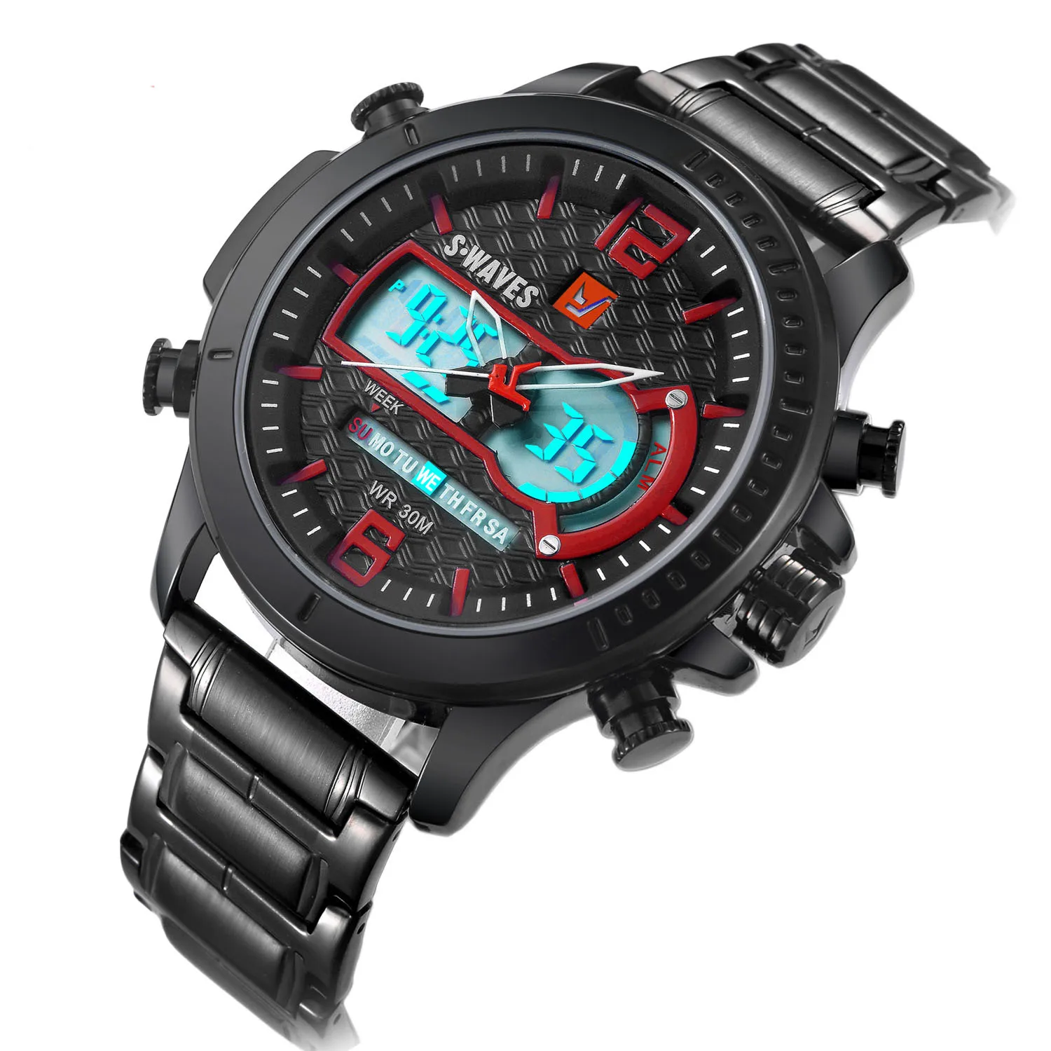 Men's Watch Personality LCD Dual Display Sports Watch Waterproof Black Stainless Steel Band Electronic Quartz Watch Reloj 
Men's Watch Personality LCD Dual Display Sports Watch Waterproof Black Stainless Steel Band Electronic Quartz Watch Reloj