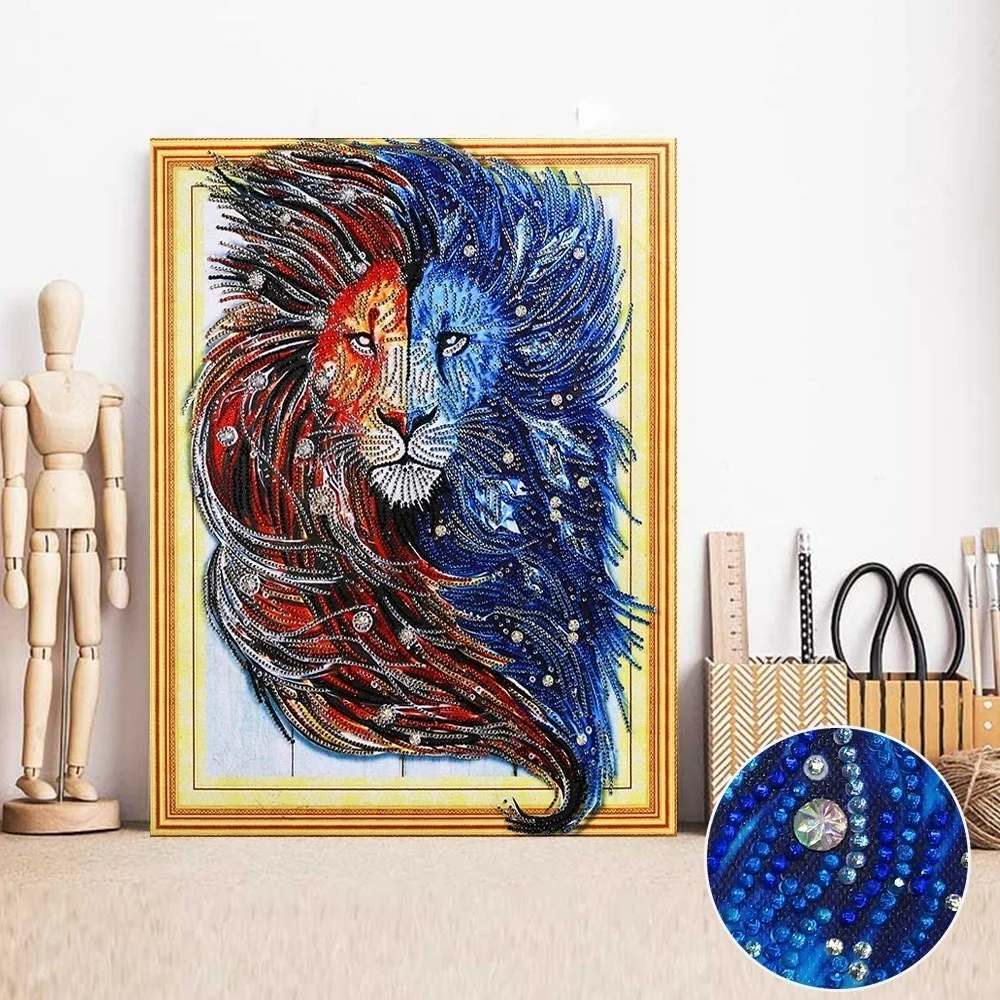 

HUACAN Special Shaped Diamond Painting Lion Picture of Rhinestones 5D DIY Diamond Mosaic Animal Home Decor 40x50cm