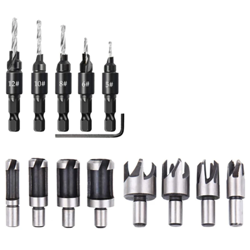 Hot SV-14 Pcs Wood Plug Hole Cutter Chamfered Plug Cutter Drill Bits Five-Slot Countersink Drill 1/4 Inch Hex Spanner Tool Set
Hot SV-14 Pcs Wood Plug Hole Cutter Chamfered Plug Cutter Drill Bits Five-Slot Countersink Drill 1/4 Inch Hex Spanner Tool Set