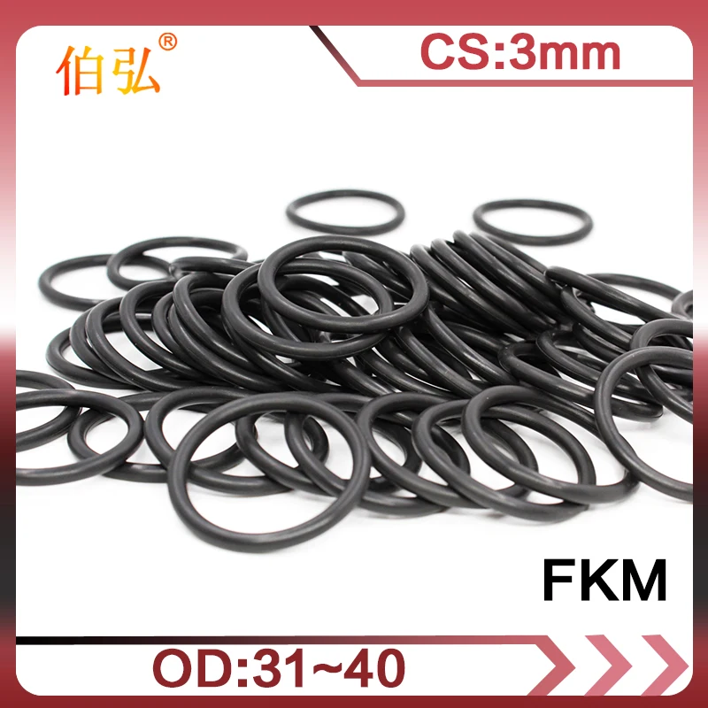 

5PCS Fluorine rubber Ring Black FKM O ring Seal OD31/32/33/34/35/36/37/38/39/40*3mm Rubber O-Ring Seal Oil ORing Gaskets Washer