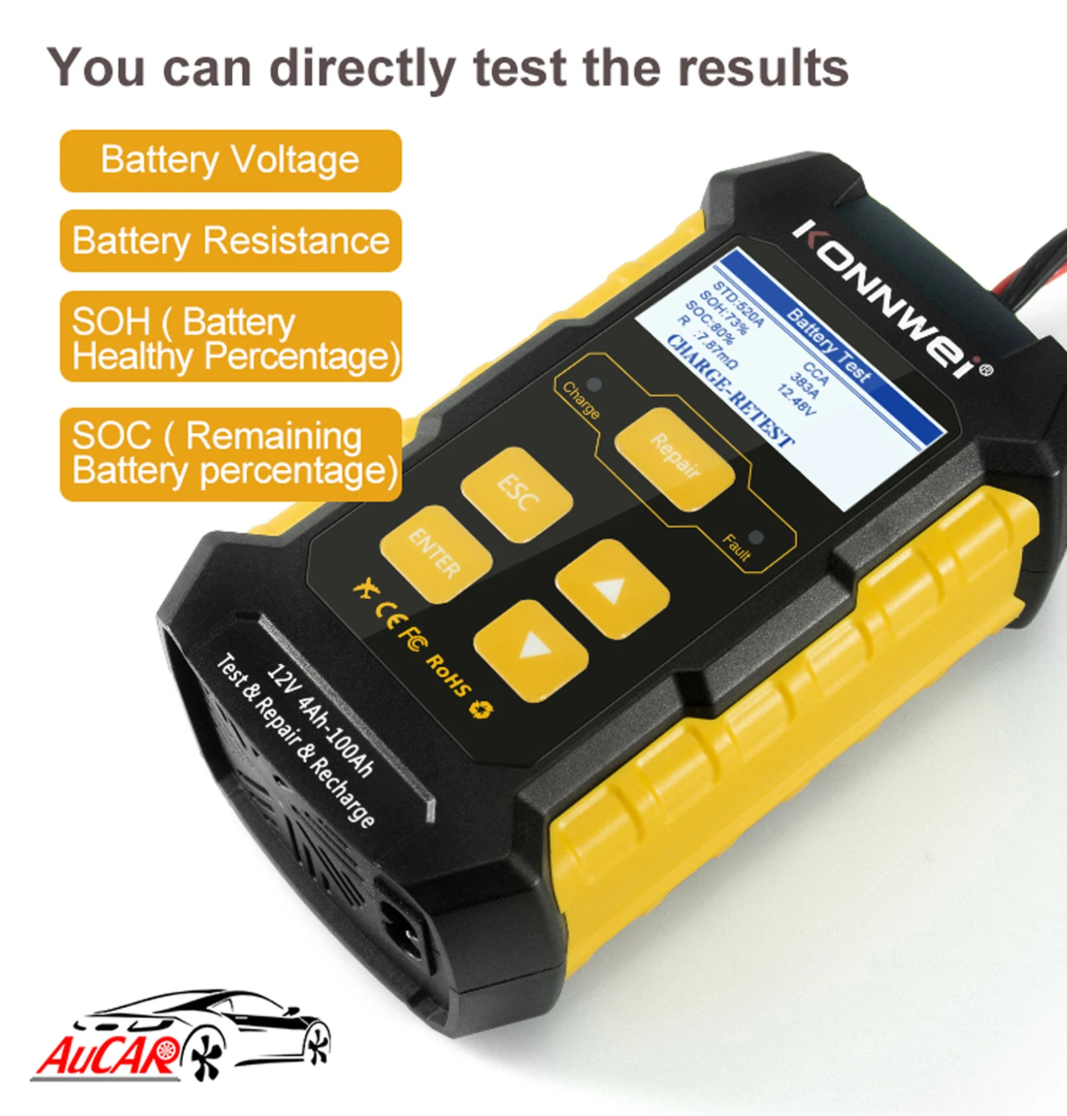 KW510 Automatic 12V Car Battery Tester Measurement Pulse Repair 5A Battery Chargers Wet Dry AGM Gel Lead Acid Car Repair Tool
KW510 Automatic 12V Car Battery Tester Measurement Pulse Repair 5A Battery Chargers Wet Dry AGM Gel Lead Acid Car Repair Tool