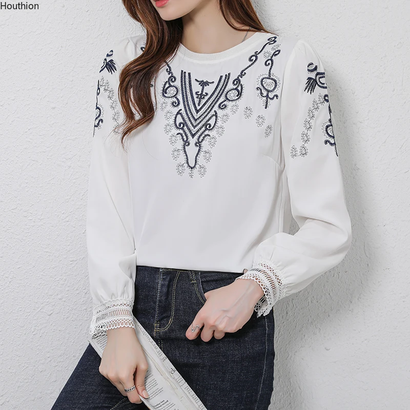 Lace Women's Blouse Print Girl's Shirt Fashion Loose Long Sleeve Top Casual Summer O-neck Plus Size Chiffon Lady Blusas Houthion
Lace Women's Blouse Print Girl's Shirt Fashion Loose Long Sleeve Top Casual Summer O-neck Plus Size Chiffon Lady Blusas Houthion