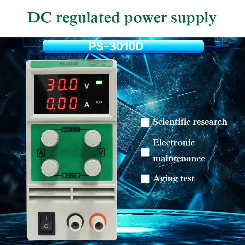 PS 3010D DC Power Supply Switch Laboratory 30V10A Single Regulator Mini Input Voltage AC 110V/220V/50/60Hz 3 Digital
PS 3010D DC Power Supply Switch Laboratory 30V10A Single Regulator Mini Input Voltage AC 110V/220V/50/60Hz 3 Digital