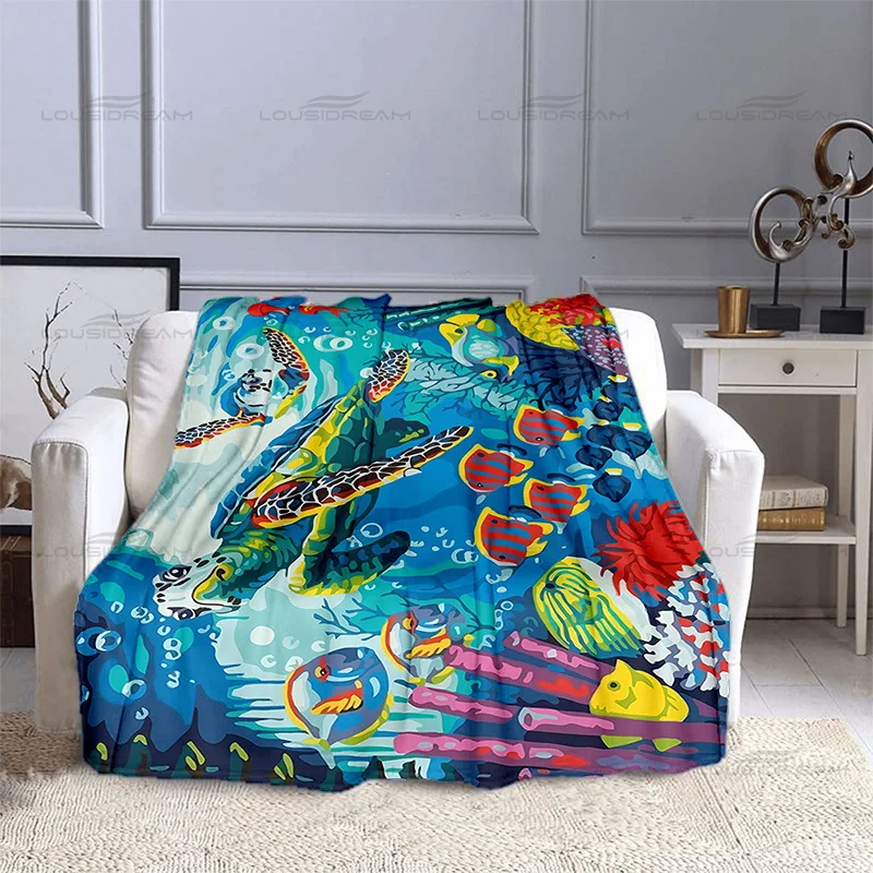

3D Printing Underwater World Flannel Blanket Exquisite Marine Life Art Blanket Portable Home Travel Office Blanket