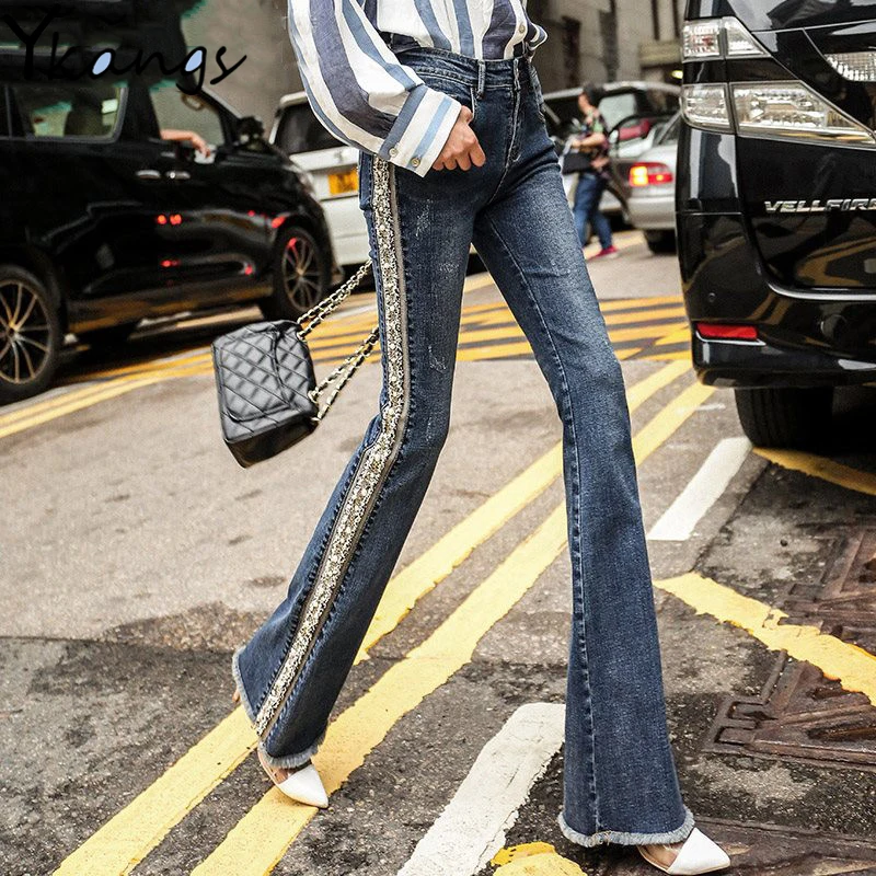 Fringed Pearl Embroidered Flare Jeans Women Plus Size Boot Cut Trousers Casual Stretch Skinny Bell Bottom Denim Pants Streetwear
Fringed Pearl Embroidered Flare Jeans Women Plus Size Boot Cut Trousers Casual Stretch Skinny Bell Bottom Denim Pants Streetwear