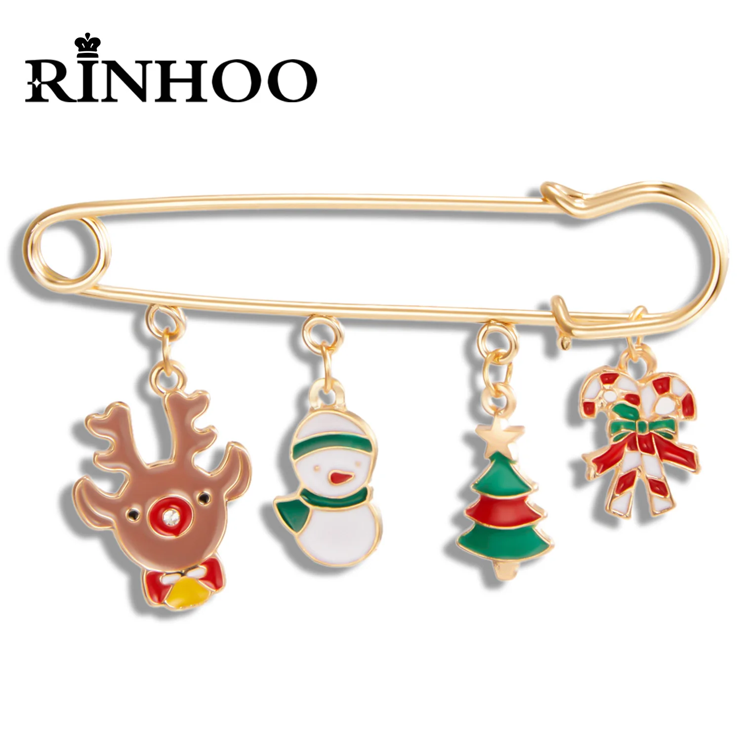 

Rinhoo Merry Christmas Brooches Xmas Tree Snowman Cute Deer Elk Crutch Pendant Big Needle Pins Enamel Badge New Year Party Gifts