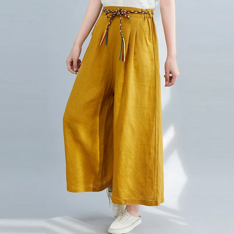 Women Cotton Linen Wide Leg Pants New 2021 Summer Vintage Style Elastic Waist Loose Female Ankle-length Casual Pants
Women Cotton Linen Wide Leg Pants New 2021 Summer Vintage Style Elastic Waist Loose Female Ankle-length Casual Pants