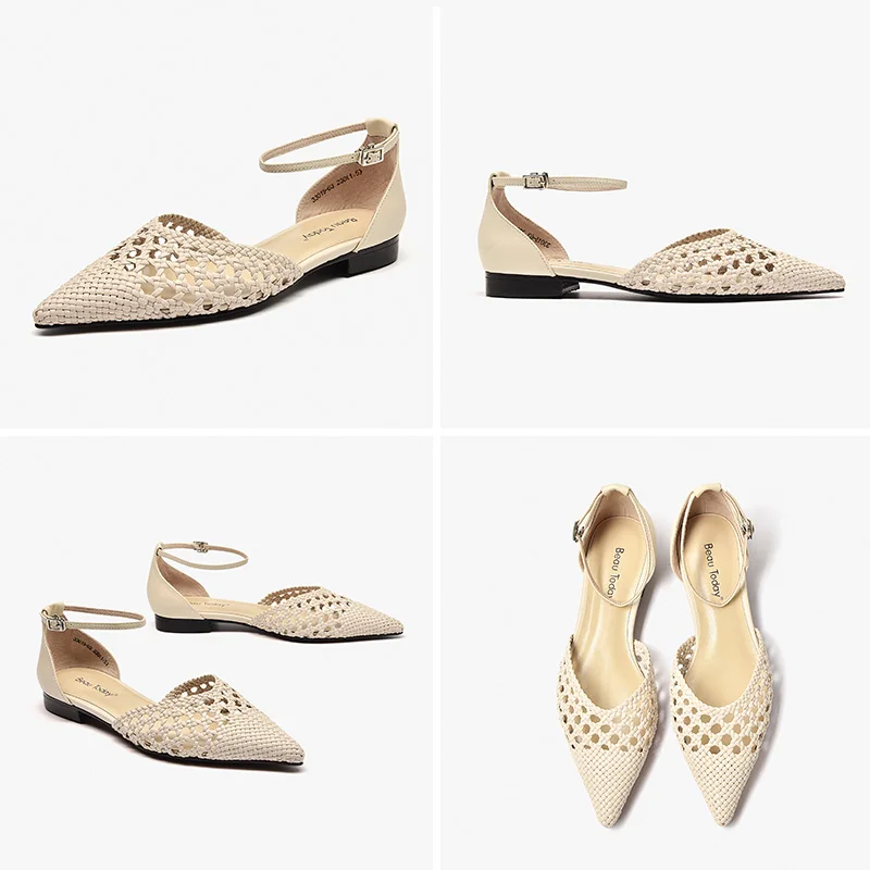 BeauToday Sandals Women Cow Leather Weaving Microfiber Leather Pointed Toe Ankle Strap Summer Ladies Flat Shoes Handmade 33015
BeauToday Sandals Women Cow Leather Weaving Microfiber Leather Pointed Toe Ankle Strap Summer Ladies Flat Shoes Handmade 33015