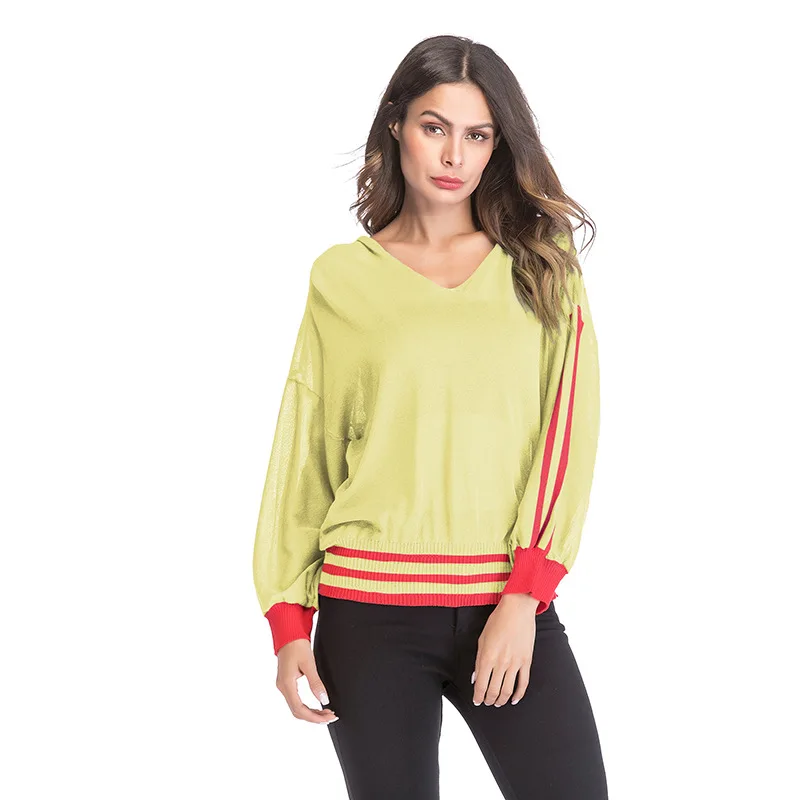 Autumn and winter women's V-neck stripe bottoming hollow out perspective T-shirt loose casual top
Autumn and winter women's V-neck stripe bottoming hollow out perspective T-shirt loose casual top