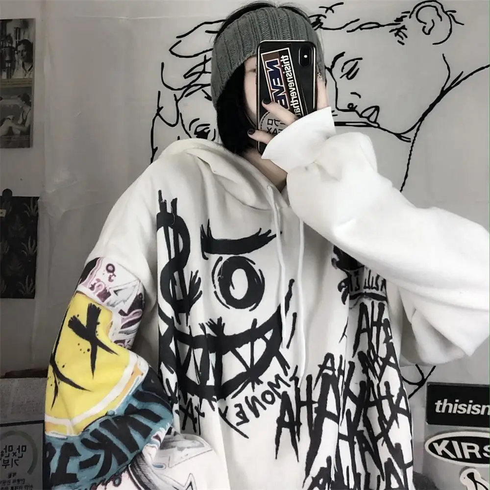 

Casual Japan Cartoon Hip Hop Sweatshirts Goth Women Men Spring Autumn Oversize Punk Hoodies Femme Cool Tops Sweatshirt Females
