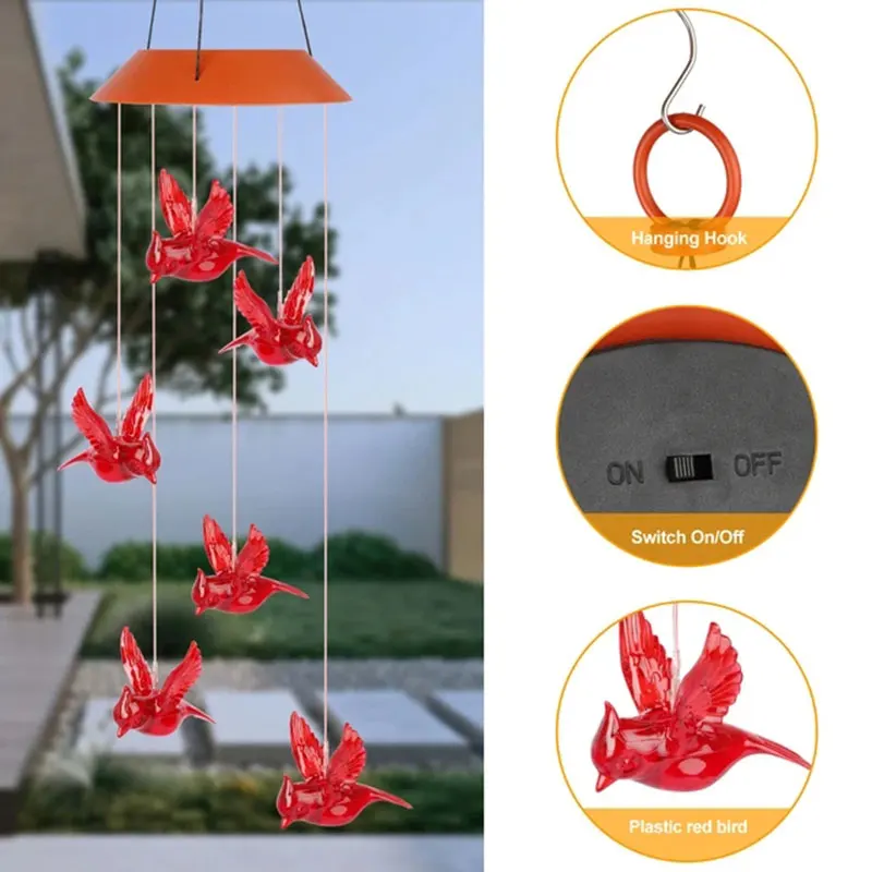Solar Hummingbird Wind Chime with Color Changing Effect Hanging Patio Light Garden Yard Decor N66
Solar Hummingbird Wind Chime with Color Changing Effect Hanging Patio Light Garden Yard Decor N66