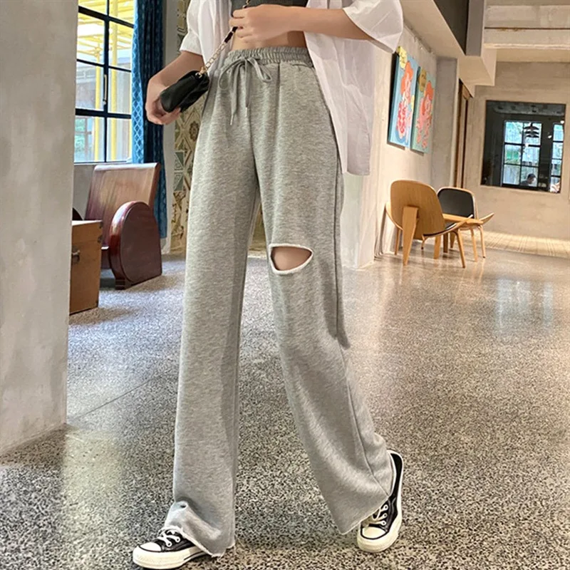 Women Ripped Straight-leg Pants 2021 Korean New Sports Casual Trousers Spring Summer High Waist Loose Drape Wide-leg Pants
Women Ripped Straight-leg Pants 2021 Korean New Sports Casual Trousers Spring Summer High Waist Loose Drape Wide-leg Pants