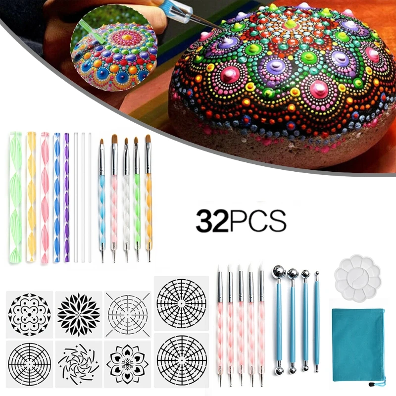 32pcs Mandala Dotting Tools Set for Painting Rock Stone Acrylic Stick Drawing Brush Stencil Template
32pcs Mandala Dotting Tools Set for Painting Rock Stone Acrylic Stick Drawing Brush Stencil Template