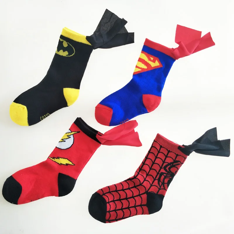 Детские хлопковые носки с героями Диснея Marvel Человек-паук флэш-Супермен Бэтмен