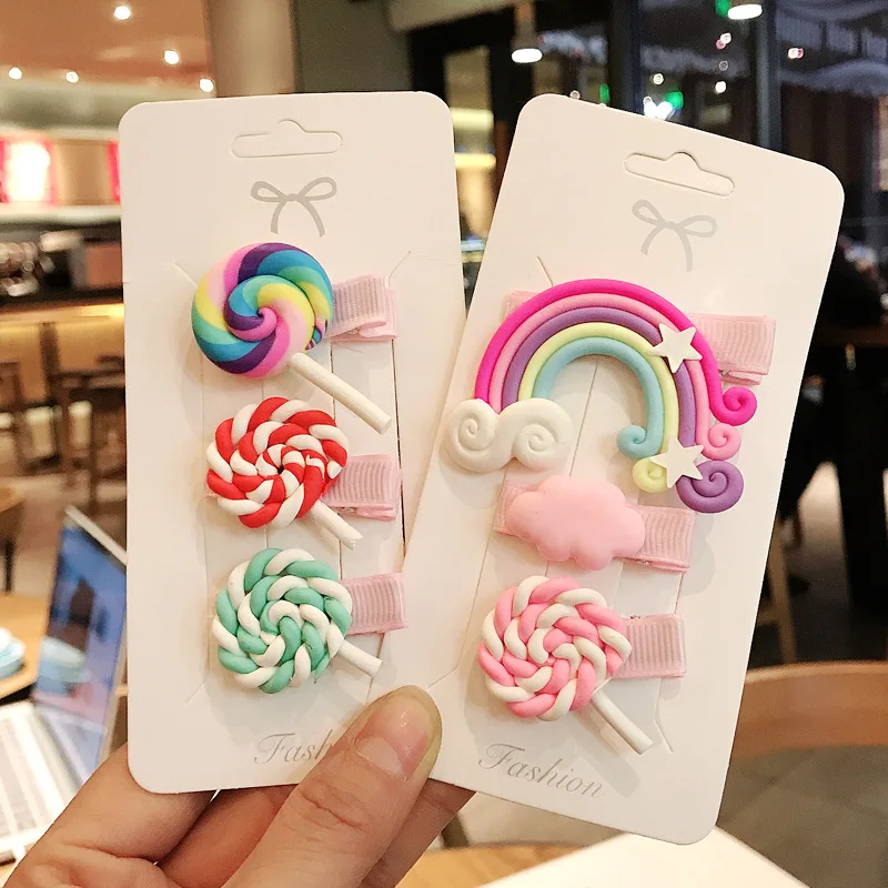 3pc/set Cute Girl Hairpins Lovely Cloud Lollipop Rainbow Cartoon Bobby Pin Hair Clips Girls Children Headband Kids Accessori | Аксессуары